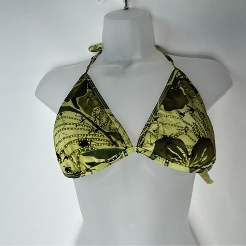 Islander‎ Green Black Leaves Strappy Bikini Top NWT 12